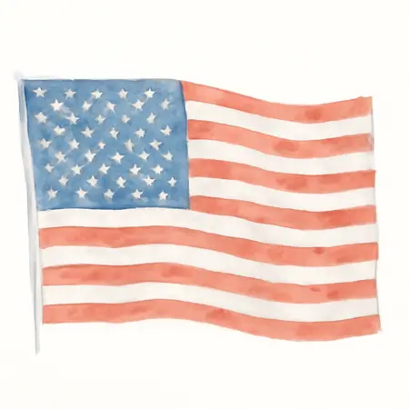 Water color illustrative image of a generic 3 Ft. x 5 Ft. American Flag