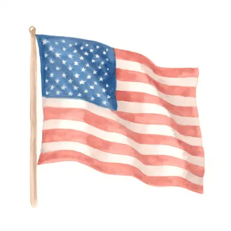 Water color illustrative image of a generic 3 Ft. x 5 Ft. American Flag with Embroidered Stars