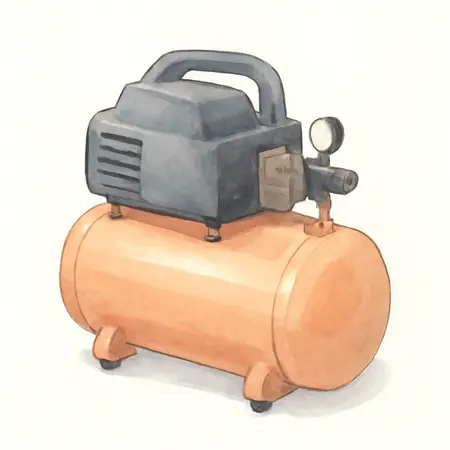 Water color illustrative image of a generic 3 Gallon 1/3 HP 110 PSI Oil-Free Hot Dog Air Compressor