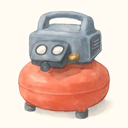 Water color illustrative image of a generic 3 Gallon 1/3 HP 110 PSI Oil-Free Pancake Air Compressor