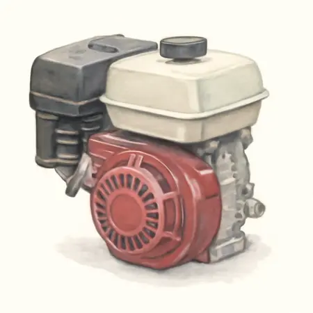 Water color illustrative image of a generic 3 HP (79cc) OHV Horizontal Shaft Gas Engine, EPA