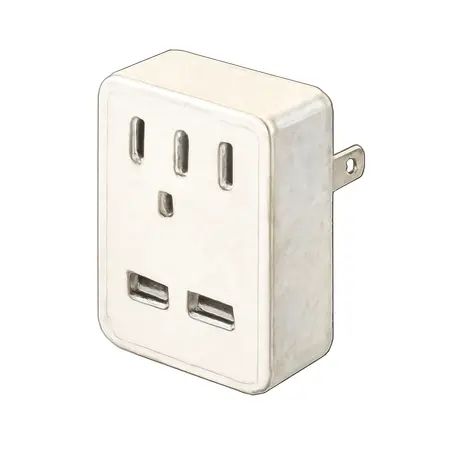 Water color illustrative image of a generic 3 Outlet 2 USB Rapid Charging Wall Adapter