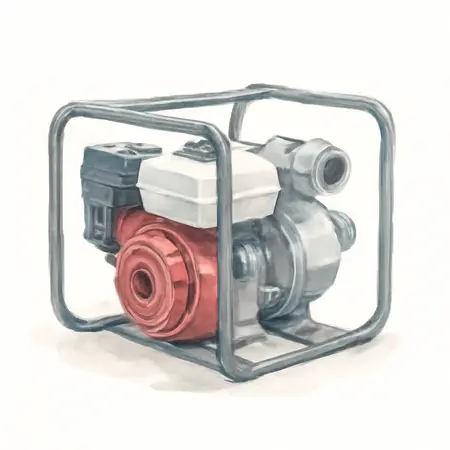 Water color illustrative image of a generic 3 in.  301cc Gasoline Engine Full-Trash Water Pump - 23,000 GPH