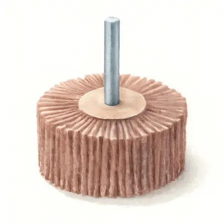 Water color illustrative image of a generic 3 in. 80 Grit Nylon Abrasive Wheel with 1/4 in.  Shank