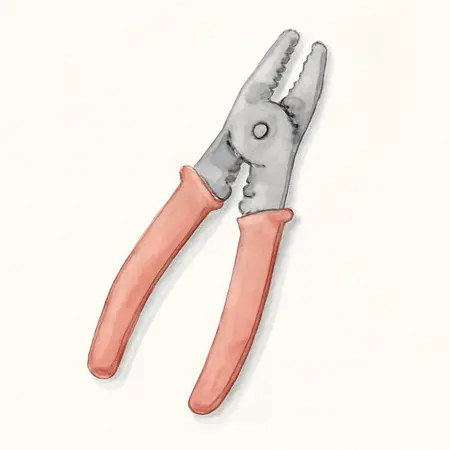 Water color illustrative image of a generic 3-in-1 Multipurpose Stripper, Crimper, and Cutter