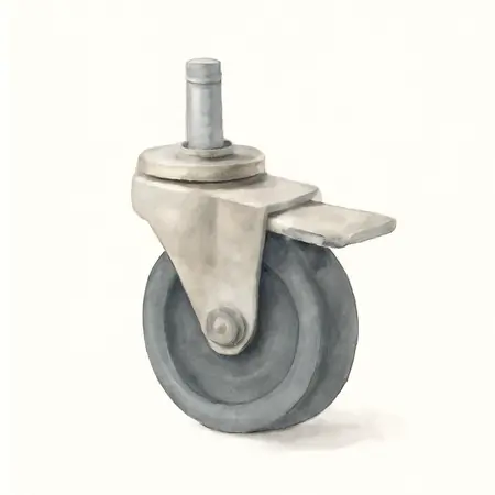 Water color illustrative image of a generic 3 in. Rubber Swivel Caster with Brake – Stem Mount