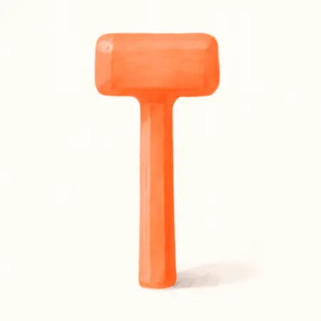 Water color illustrative image of a generic 3 lb. Neon Orange Dead Blow Hammer