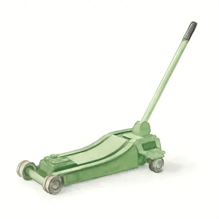 Water color illustrative image of a generic 3 ton Long-Reach Low-Profile Professional Floor Jack with RAPID PUMP, Green