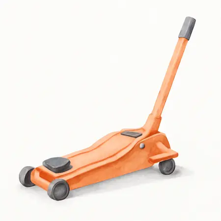 Water color illustrative image of a generic 3 ton Long-Reach Low-Profile Professional Floor Jack with RAPID PUMP, Orange