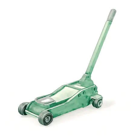 Water color illustrative image of a generic 3 ton Low-Profile Professional Floor Jack with RAPID PUMP, Green