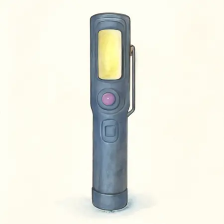Water color illustrative image of a generic 400 Lumen Rechargeable Penlight with UV Light