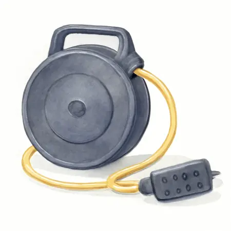 Water color illustrative image of a generic 40 ft. x 14/3 Gauge Retractable Cord Reel with Triple Tap, Black