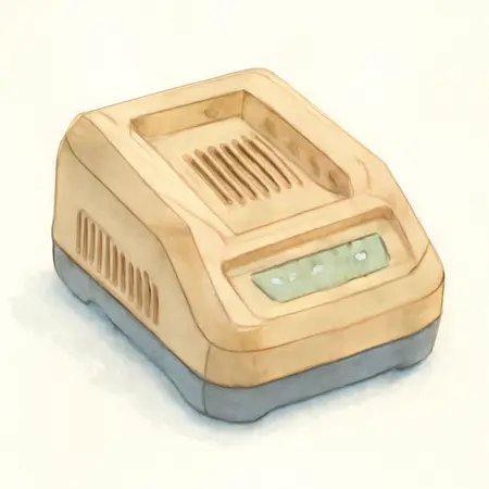 Water color illustrative image of a generic 40v and 80v Dual Voltage Rapid Battery Charger