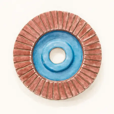 Water color illustrative image of a generic 4-1/2 in.  x 5/8 in.-11 120-Grit Type 29 Flap Disc with Plastic Backing and Ceramic Grain