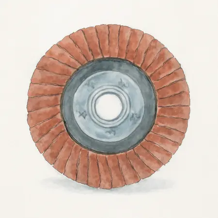 Water color illustrative image of a generic 4-1/2 in.  x 5/8 in.-11 60-Grit Type 29 Flap Disc with Plastic Backing and Ceramic Grain