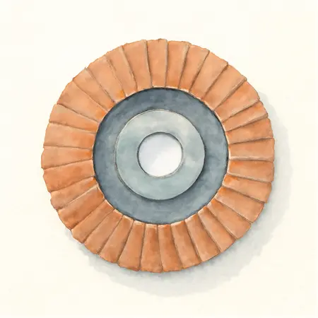 Water color illustrative image of a generic 4-1/2 in. x 7/8 in. 120-Grit Type 27 Flap Disc with Fiberglass Backing and Aluminum oxide Grain