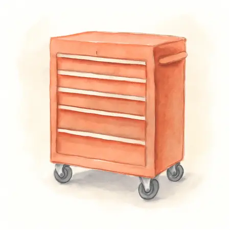 Water color illustrative image of a generic U.S. GENERAL 42 in. x 22 in. Roll Cab, Series 3, Orange