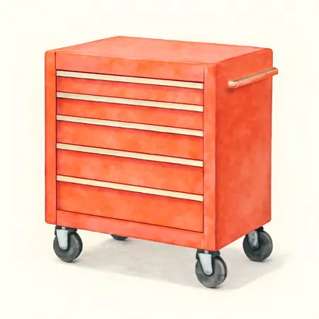 Water color illustrative image of a generic U.S. GENERAL 42 in. x 22 in. Roll Cab, Series 3, Red