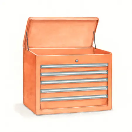 Water color illustrative image of a generic 42 in. x 22 in. Top Chest, Series 3, Orange