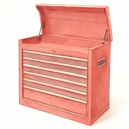 Water color illustrative image of a generic 42 in. x 22 in. Top Chest, Series 3, Red