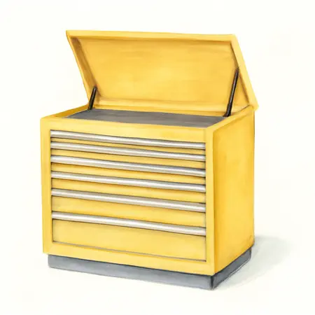 Water color illustrative image of a generic 42 in. x 22 in. Top Chest, Series 3, Yellow