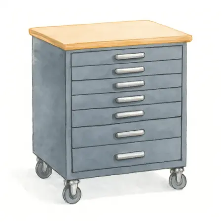 Water color illustrative image of a generic 46 in. 9 Drawer Mobile Storage Cabinet with Solid Wood Top, Black