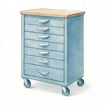Water color illustrative image of a generic 46 in. 9 Drawer Mobile Storage Cabinet with Solid Wood Top, Blue