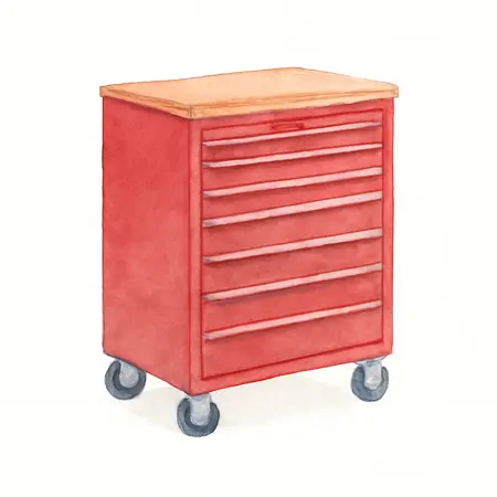 Water color illustrative image of a generic 46 in. 9 Drawer Mobile Storage Cabinet with Solid Wood Top, Red
