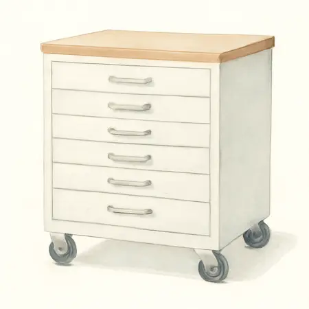 Water color illustrative image of a generic 46 in. 9 Drawer Mobile Storage Cabinet with Solid Wood Top, White