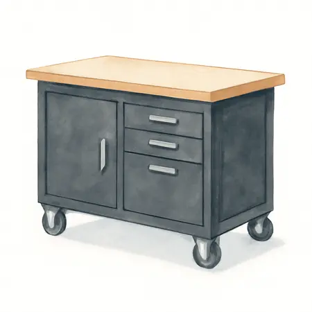 Water color illustrative image of a generic 46 in. Mobile Workbench with Solid Wood Top, Black