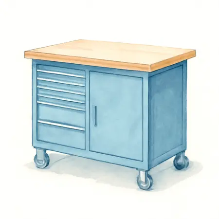 Water color illustrative image of a generic 46 in. Mobile Workbench with Solid Wood Top, Blue