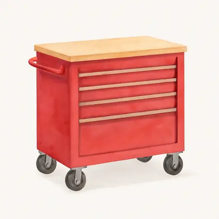 Water color illustrative image of a generic 46 in. Mobile Workbench with Solid Wood Top, Red