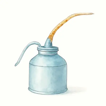 Water color illustrative image of a generic 4 Oz. Flexible Spout Oil Can