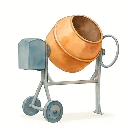 Water color illustrative image of a generic 4 cu. ft. Cement Mixer