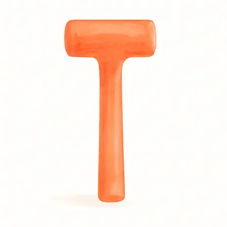 Water color illustrative image of a generic 4 lb. Neon Orange Dead Blow Hammer