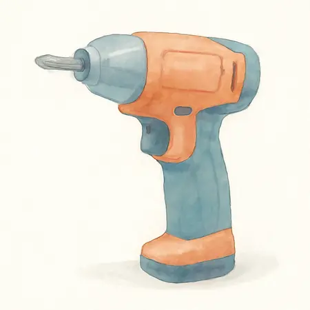 Water color illustrative image of a generic 4V Cordless 1/4 in. Screwdriver with Integrated Flashlight Kit with 4 Insert Bits and Wall Charger