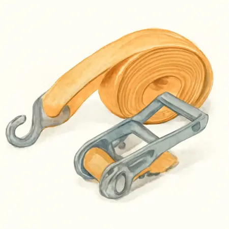 Water color illustrative image of a generic 500 lb. Capacity 1 in. x 15 ft. Ratcheting Tie Downs, 4 Pack