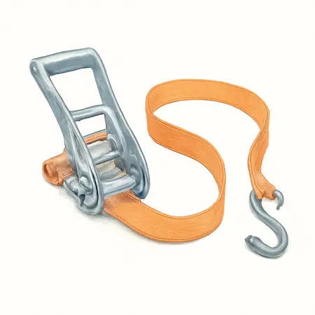 Water color illustrative image of a generic 500 lbs. Capacity 1 in. x 14 ft. Ratcheting Tie Down