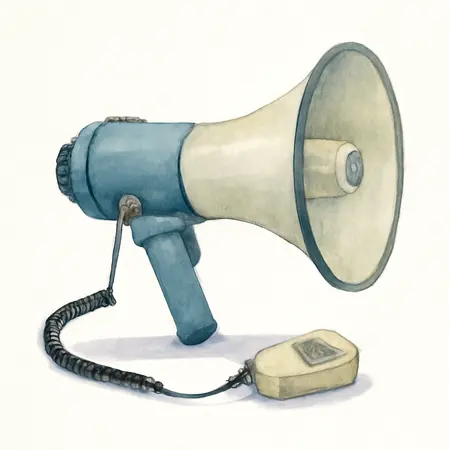 Water color illustrative image of a generic 50 Watt Megaphone with Safety Siren
