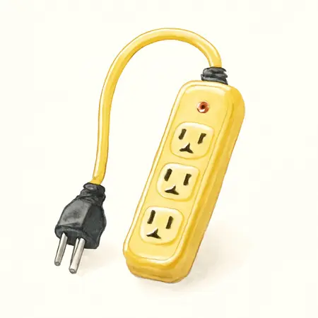 Water color illustrative image of a generic 50 ft. x 12/3 Gauge Multiple Outlet Extension Cord with Indicator Light, Yellow/Black