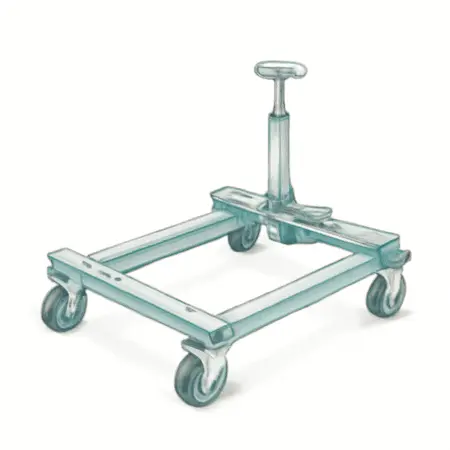 Water color illustrative image of a generic 1300 lb. Capacity Self-Loading Positioning Wheel Dolly