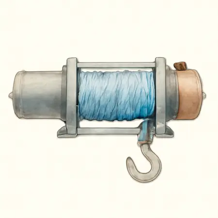 Water color illustrative image of a generic 5500 lb. UTV Long Drum Winch with Synthetic Rope
