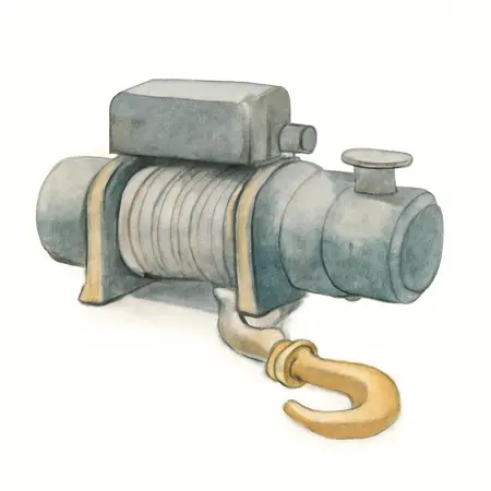 Water color illustrative image of a generic 5500 lb. UTV Short Drum Winch with Synthetic Rope