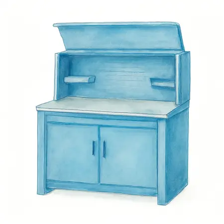 Water color illustrative image of a generic 56 in. Professional Work Center Hutch, Blue