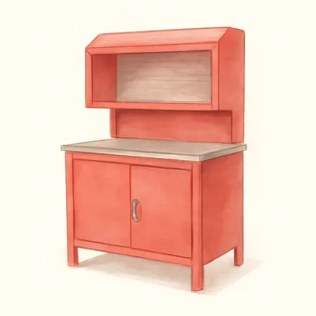 Water color illustrative image of a generic 56 in. Professional Work Center Hutch, Red