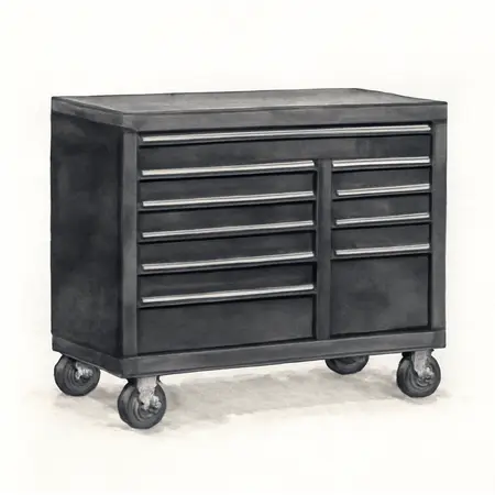 Water color illustrative image of a generic 56 in. x 25 in. Professional Roll Cab, Black