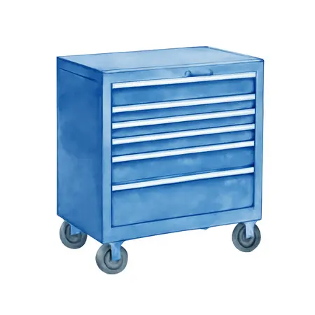 Water color illustrative image of a generic 56 in. x 25 in. Professional Roll Cab, Blue
