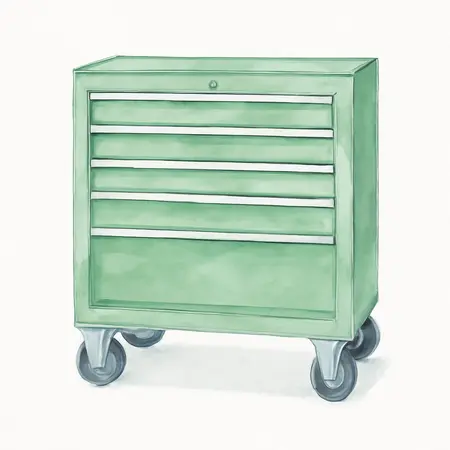 Water color illustrative image of a generic 56 in. x 25 in. Professional Roll Cab, Green