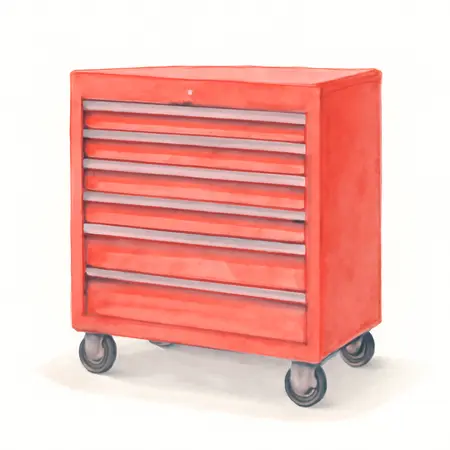 Water color illustrative image of a generic 56 in. x 25 in. Professional Roll Cab, Red