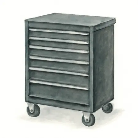 Water color illustrative image of a generic U.S. GENERAL 56 in. Roller Cabinet, Black